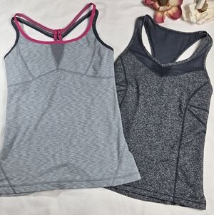 Zella Women's Bundle Of Two Light Gray and Charcoal Tank Tops, Medium